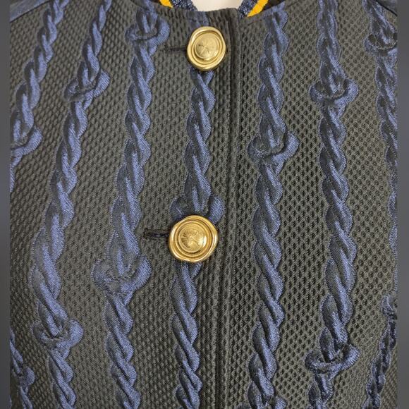 3.1 Phillip Lim Brocade Cable Print Varsity Bomber Black & Blue Jacket Size 4 - Picture 12 of 16